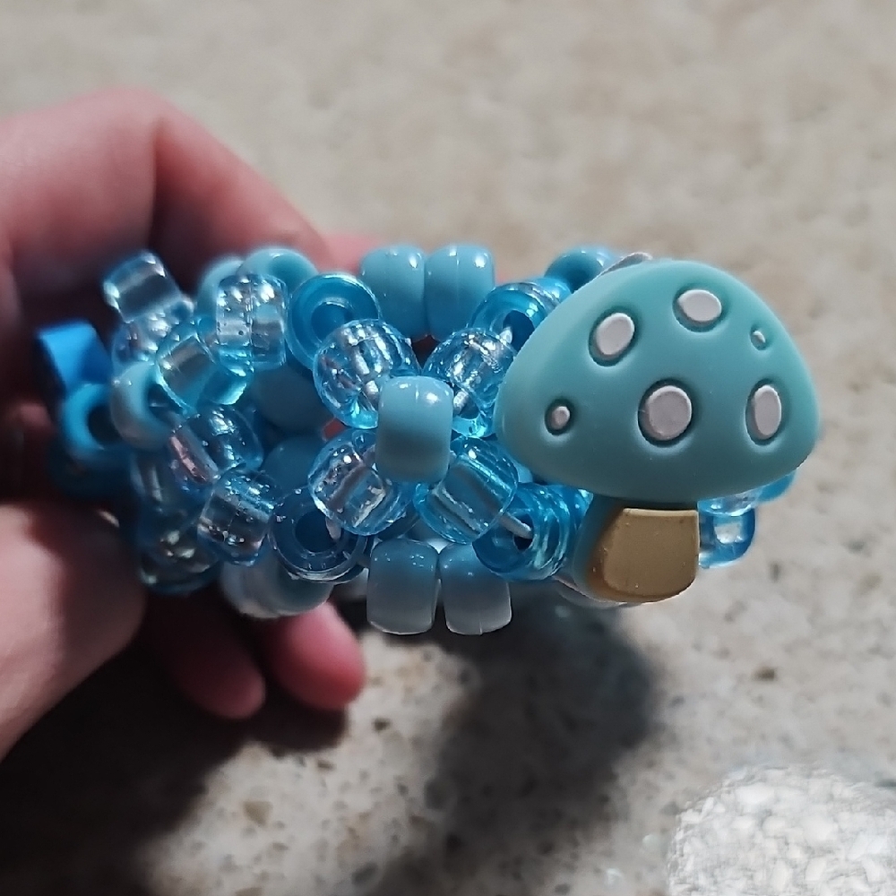 Blue Beaded Mushroom Bracelet